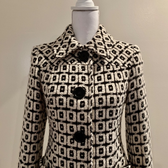 Milly New York Vintage Black and White Check Wool Woman's Coat, 2000 Collection - Picture 4 of 16